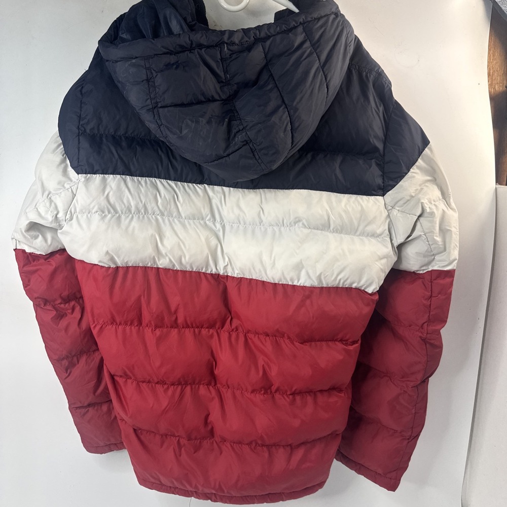 Tommy Hilfiger Mens Colorblock Hooded Puffer Jacket Red White Navy Blue Size XL - Picture 7 of 7